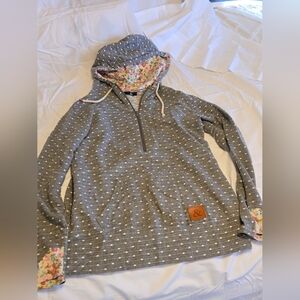 Ampersand Avenue Gray Polka Dot Hoodie with Floral Lining, Small